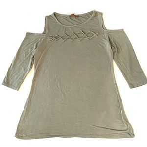 BELLDINI Cold Shoulder 3/4 Length Sleeve Top